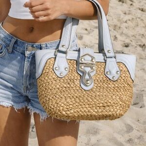 Vintage Michael Kors Straw & Leather Shoulder Bag – White
